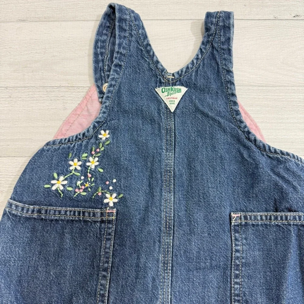 OshKosh B'Gosh girls denim pink lined overalls floral embroidery size‎ 12 months